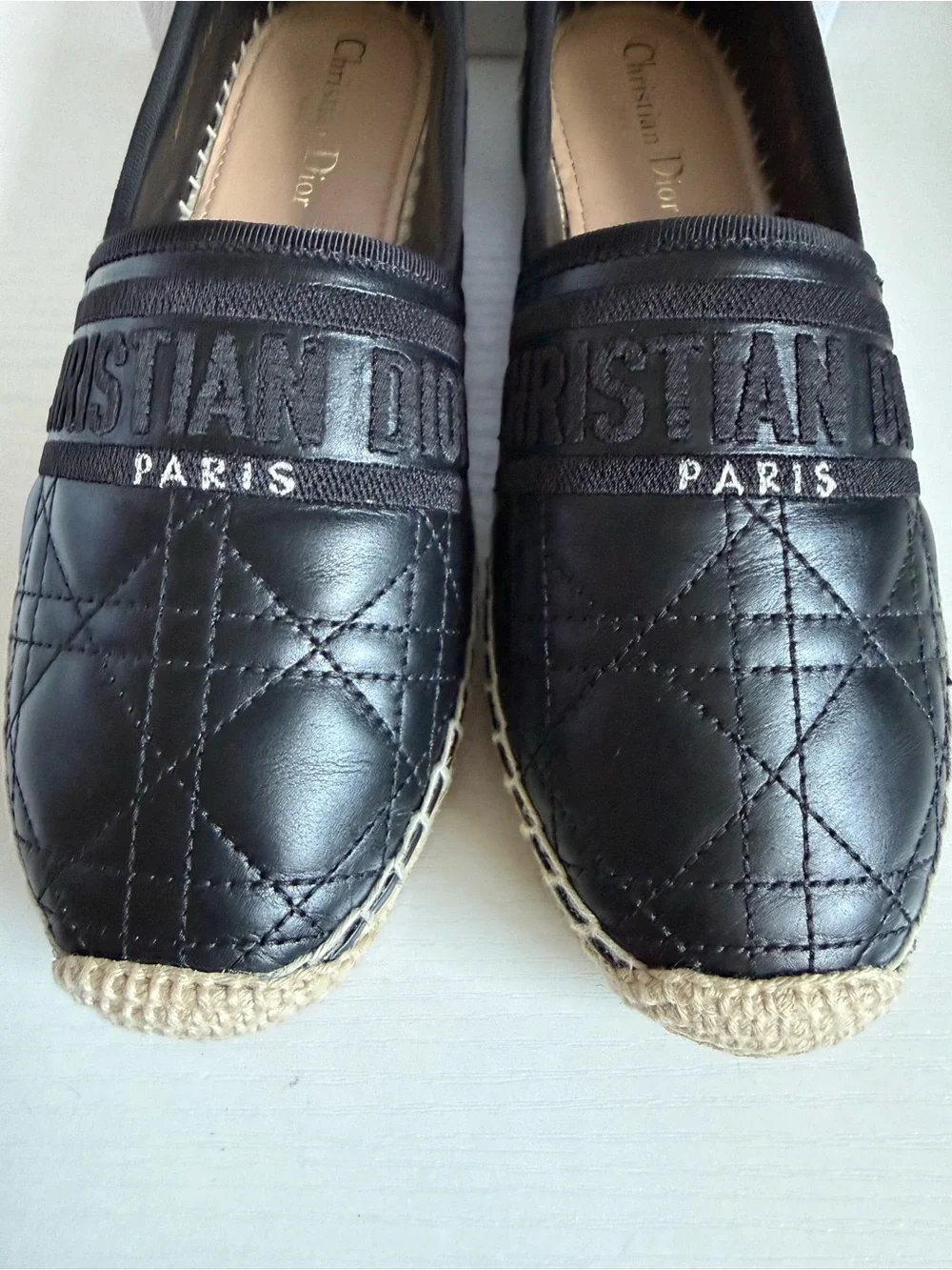 NIB Dior Granville Black Cannage Quilted Leather Espadrilles Logo Band
